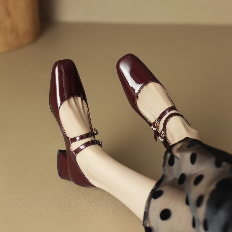 Korean Style Mary Jane Shoes with Pearl Buckle and Ankle Strap