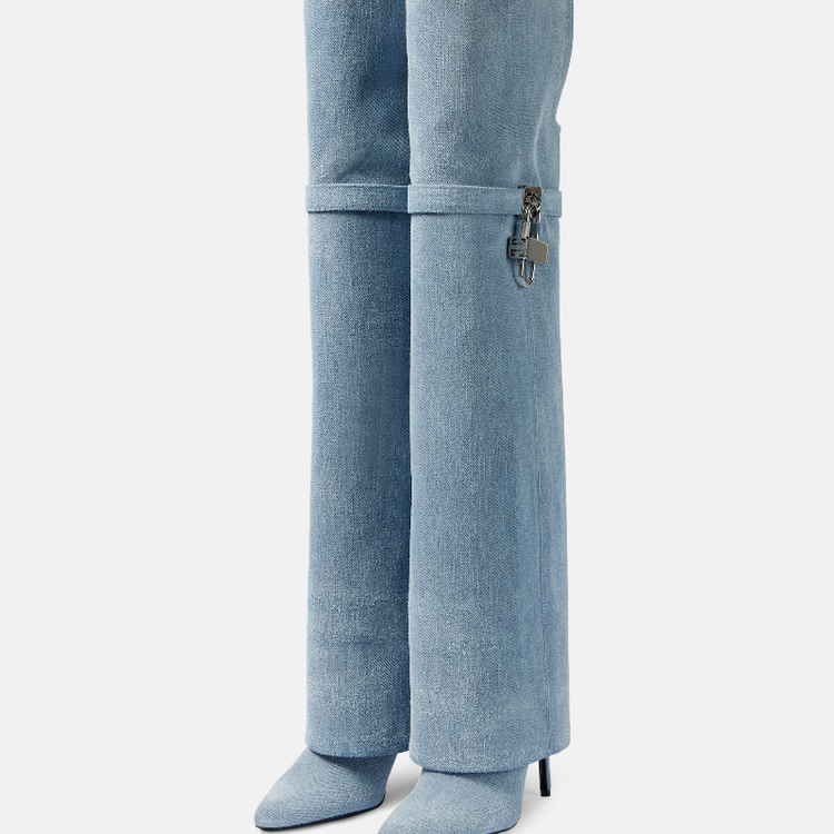 Light Blue Over-the-Knee Fashion Boots with Stiletto Heel