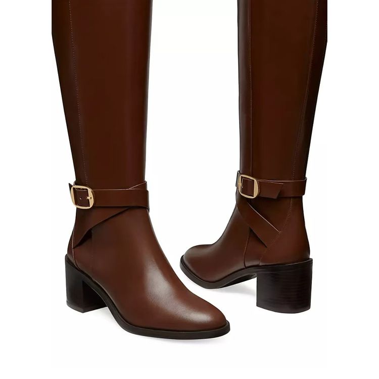 Women's Fashion High Heel High Shaft Boots with Cross Straps and Buckle - Image 2