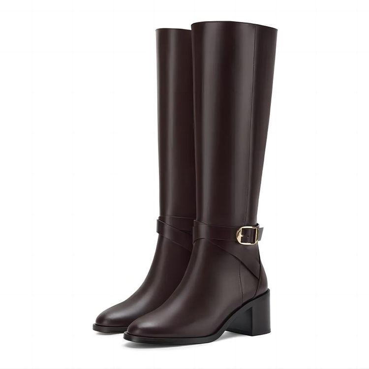 Women's Fashion High Heel High Shaft Boots with Cross Straps and Buckle - Image 3