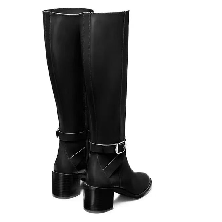 Women's Fashion High Heel High Shaft Boots with Cross Straps and Buckle - Image 4