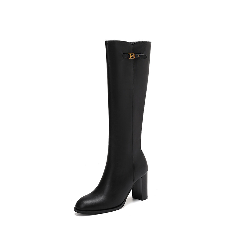 Women's High Heel High Shaft Fashion Boots with Square Heel and Metal Buckle - Image 5