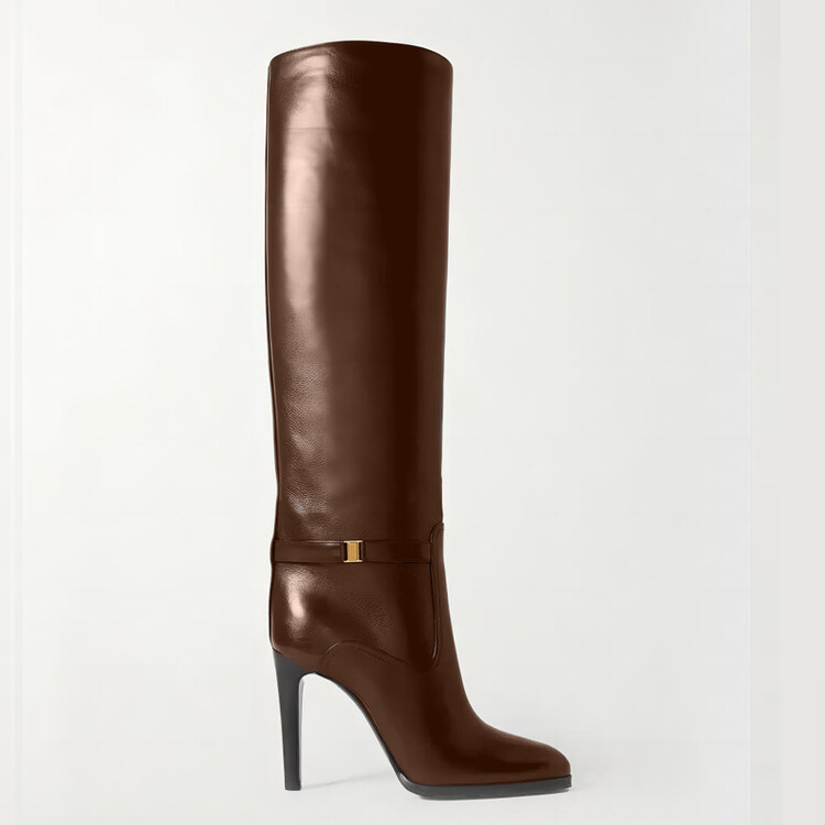 Women's High Shaft Stiletto Heel Fashion Boots with Buckle and Metal Decoration - Image 3