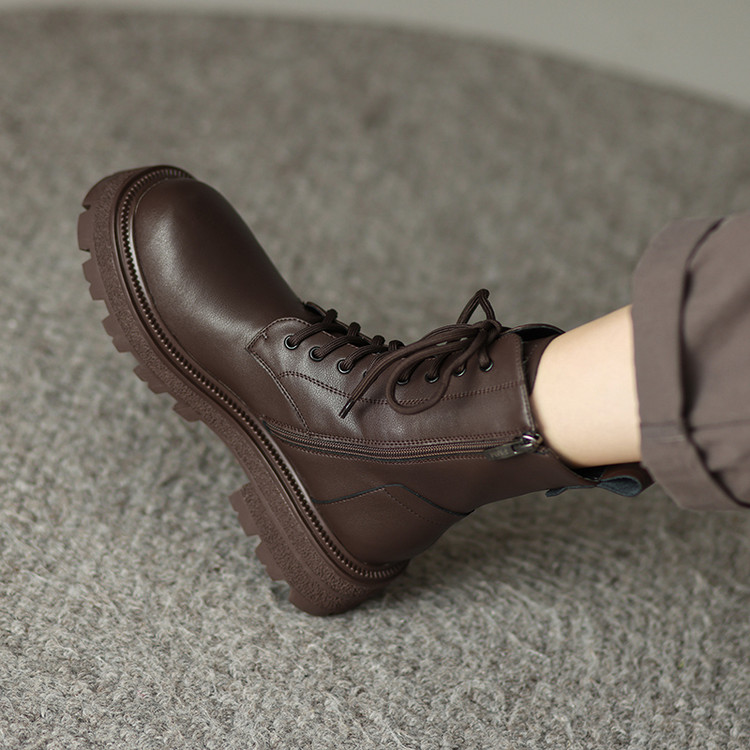 Women's Martin Boots in Black or Brown Leather with Side Zipper