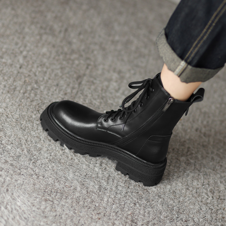 Women's Martin Boots in Black or Brown Leather with Side Zipper - Image 3