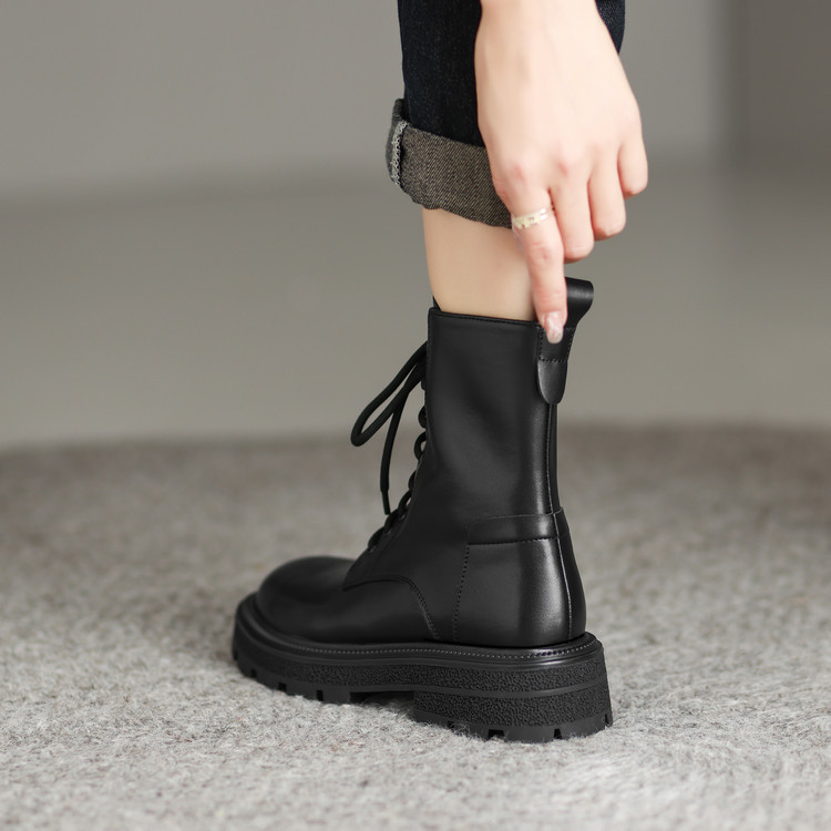 Women's Martin Boots in Black or Brown Leather with Side Zipper - Image 4