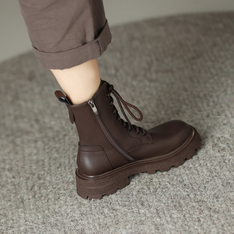 Women's Martin Boots in Black or Brown Leather with Side Zipper - Image 5