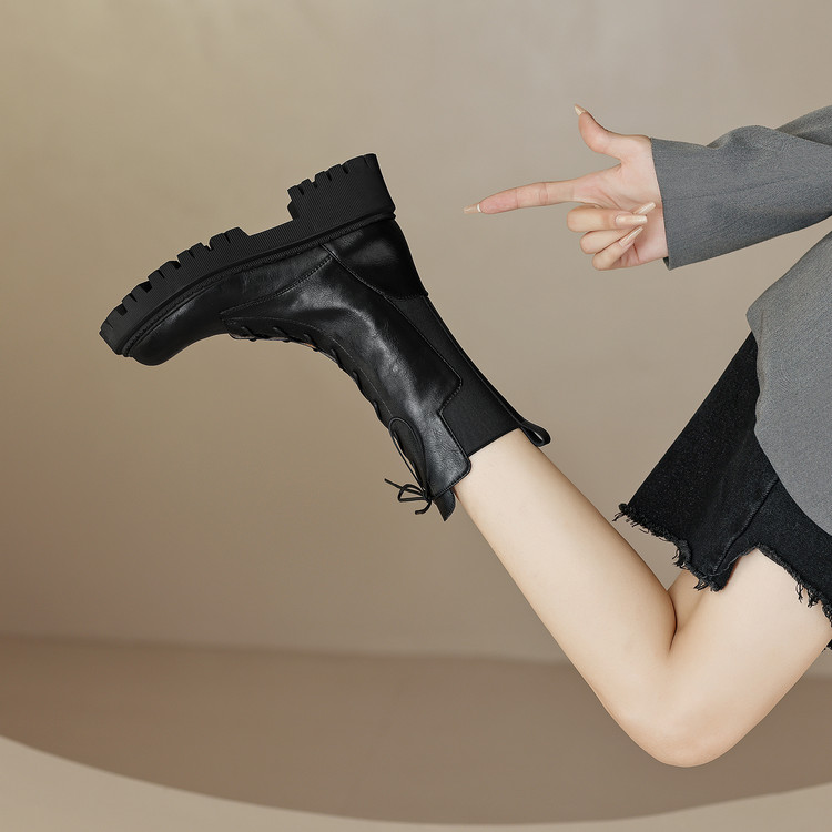 Women's Martin Boots with Cross Lace-Up and Side Zipper - Style a.html - Image 4
