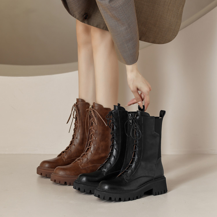 Women's Martin Boots with Cross Lace-Up and Side Zipper - Style a.html - Image 5