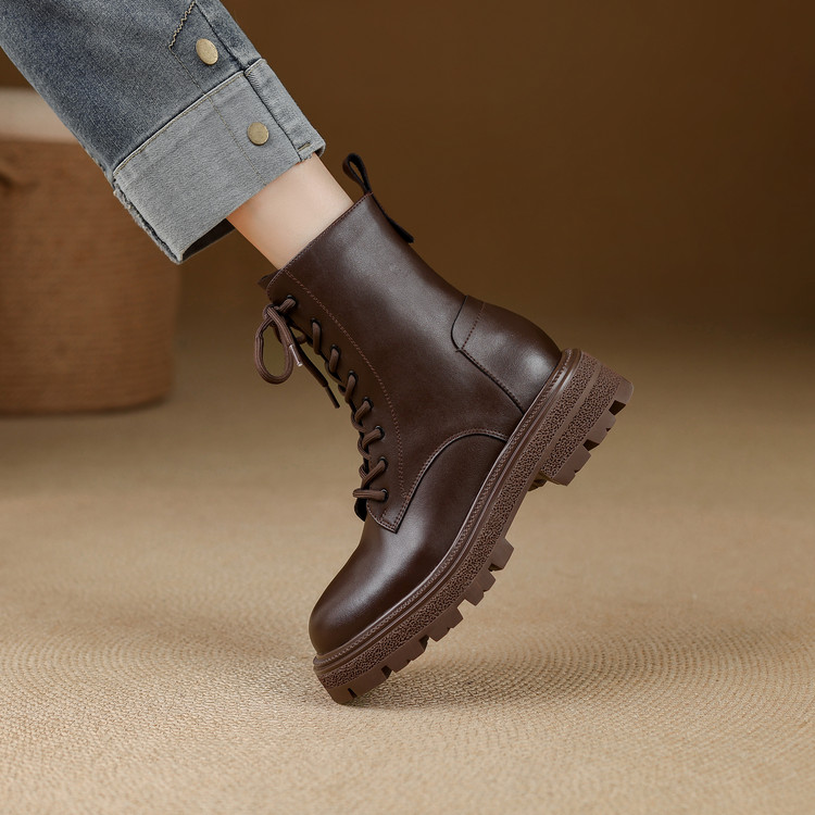 Women's Martin Boots with Cross Lace-Up and Side Zipper - Style e.html