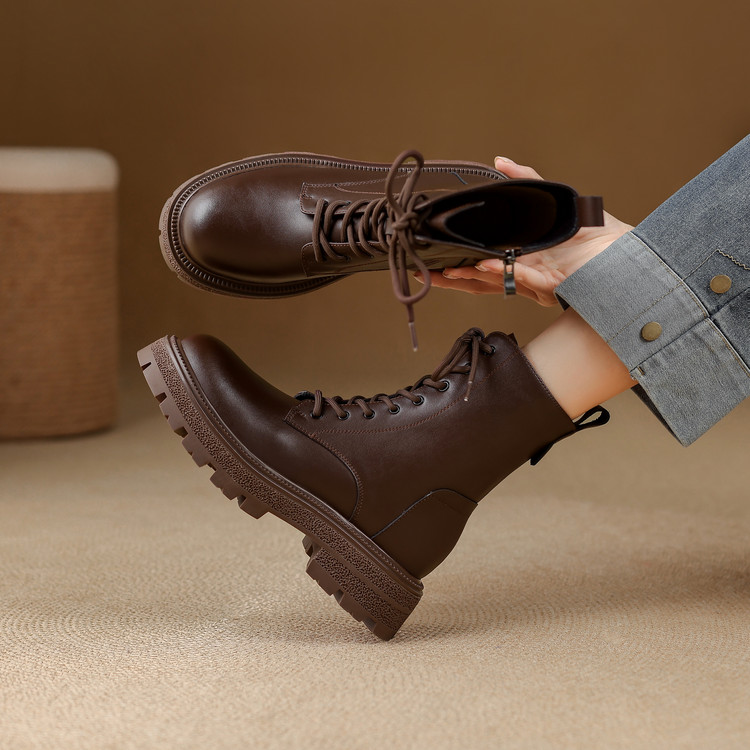 Women's Martin Boots with Cross Lace-Up and Side Zipper - Style e.html - Image 2