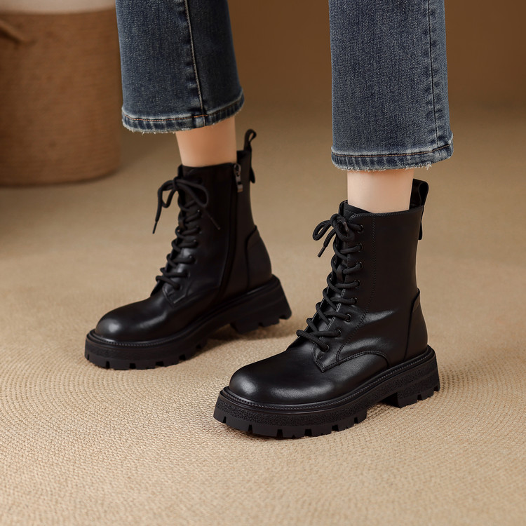 Women's Martin Boots with Cross Lace-Up and Side Zipper - Style e.html - Image 3