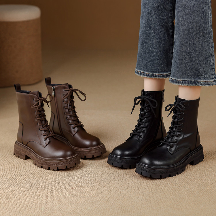 Women's Martin Boots with Cross Lace-Up and Side Zipper - Style e.html - Image 4