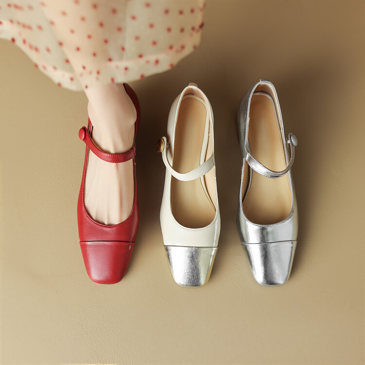 Women's Mary Jane Flat Shoes with Square Toe and Ankle Strap - Image 3