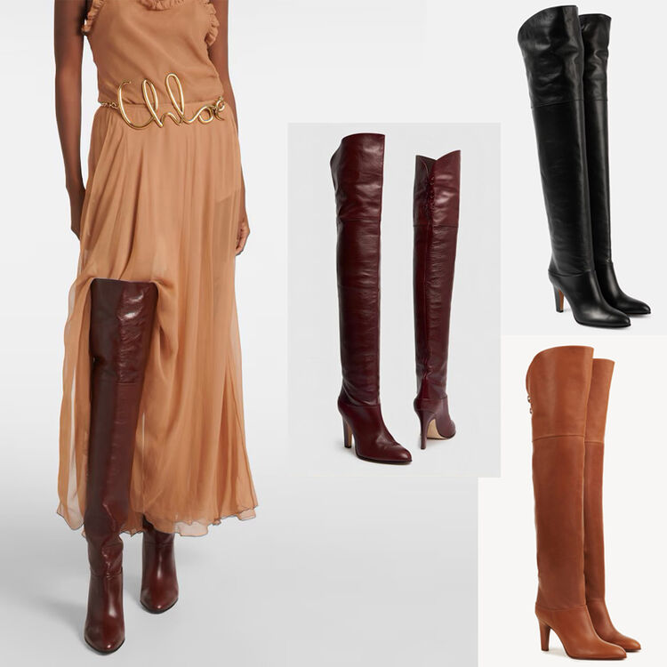 Women's Over-the-Knee High Heel Fashion Boots in Leather and Suede