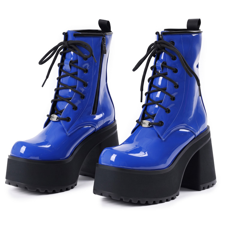 Women's Patent Leather Platform Martin Boots with Chunky High Heel and Lace-Up - Image 2