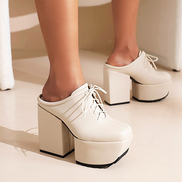 Women's Platform High Heel Sandals Boots PU Low Top Lace Up