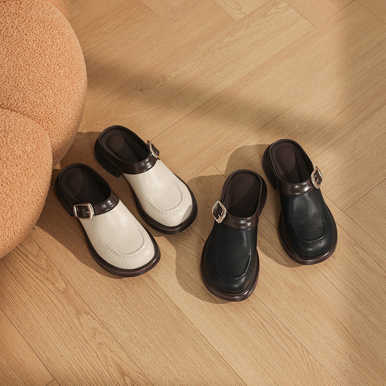 Women's Retro Closed-Toe Mule Slippers with Buckle - Image 5
